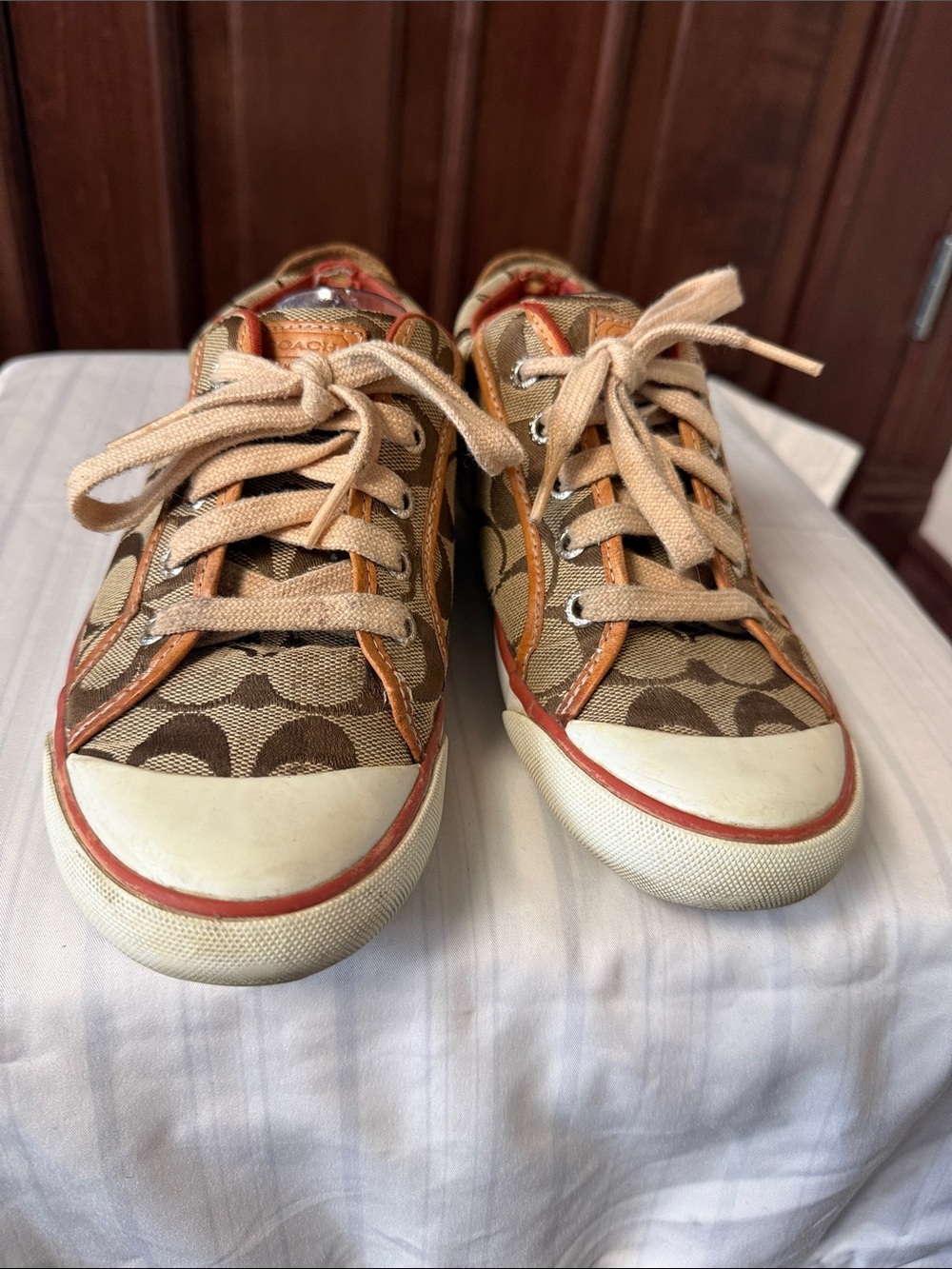 Coach Brown and Orange Monogram Low-Top Sneakers